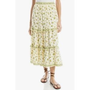Floral Tiered Maxi Skirt - Green and White Lemon Print 🍋